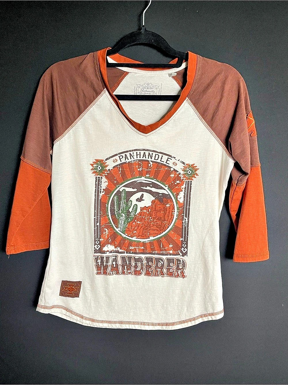 Panhandle Color Block Western Jersey in Orange & Brown